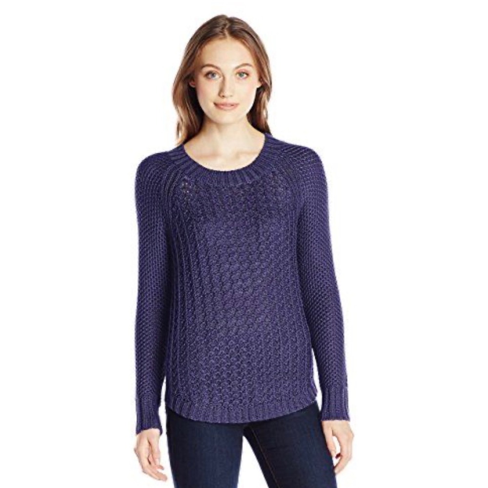 Calvin Klein Jeans Sweater Women Small Blue Open Knit Cable Raglan Pullover